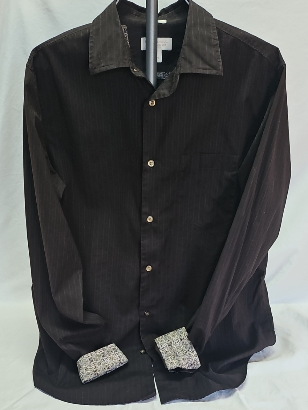 Banana Republic Brown Pinstripe Button-Down Shirt with Patterned Cuffs Medium